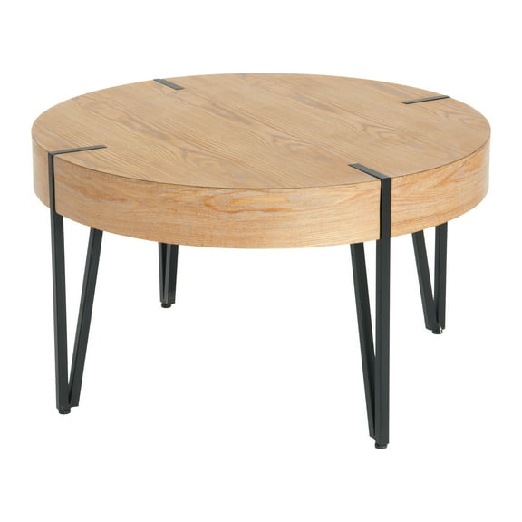 Creative Co-Op Round Wood Side Coffee Table with Metal Hairpin Legs, Black and Natural