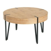 Creative Co-Op Round Wood Side Coffee Table with Metal Hairpin Legs, Black and Natural