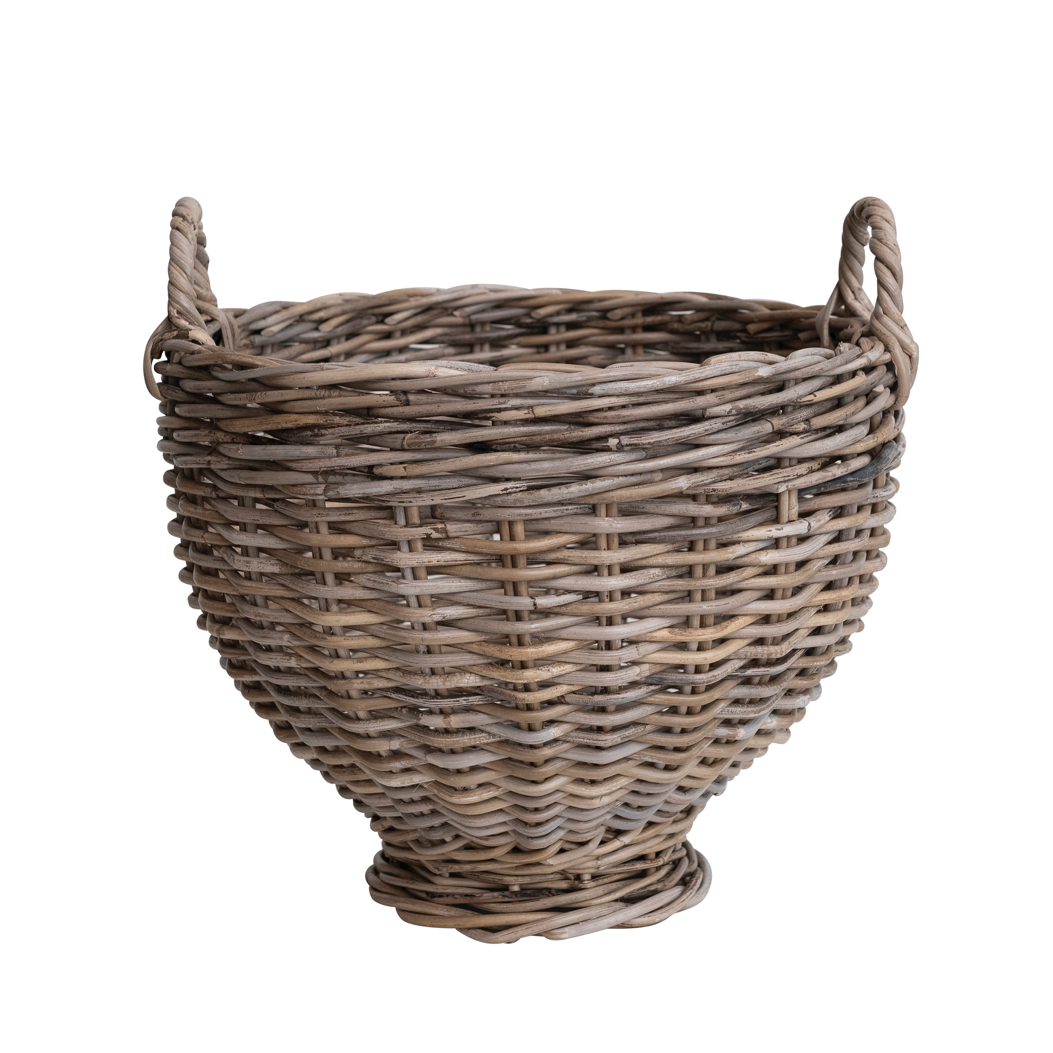 Natural Round Handwoven Rattan Storage Basket with Handles