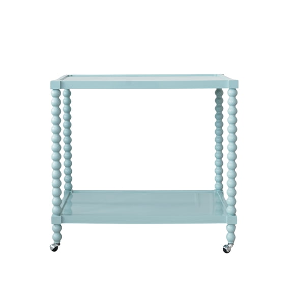 Creative Co-Op Rubberwood 2-Tier Bar Cart on Wheels, Blue