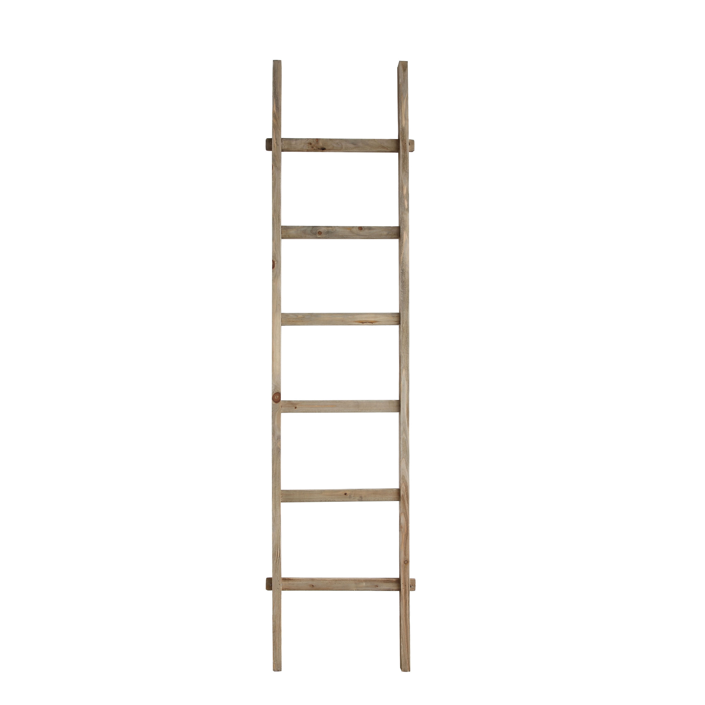 Rustic Natural Wood Decorative Ladder with 6 Rungs