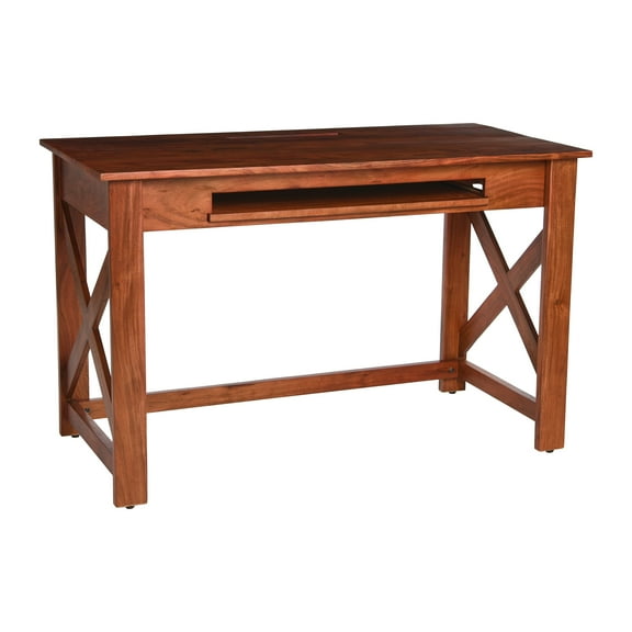 Creative Co-Op Rustic Mango Wood Desk with Keyboard Shelf and X-Frame Side Detail