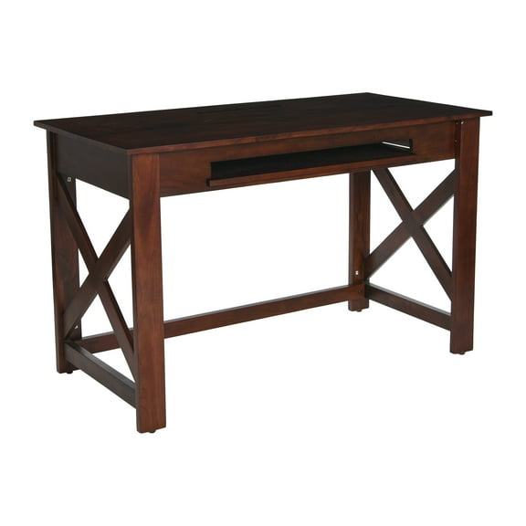 Creative Co-Op Rustic Mango Wood Desk with Keyboard Shelf and X-Frame Side Detail
