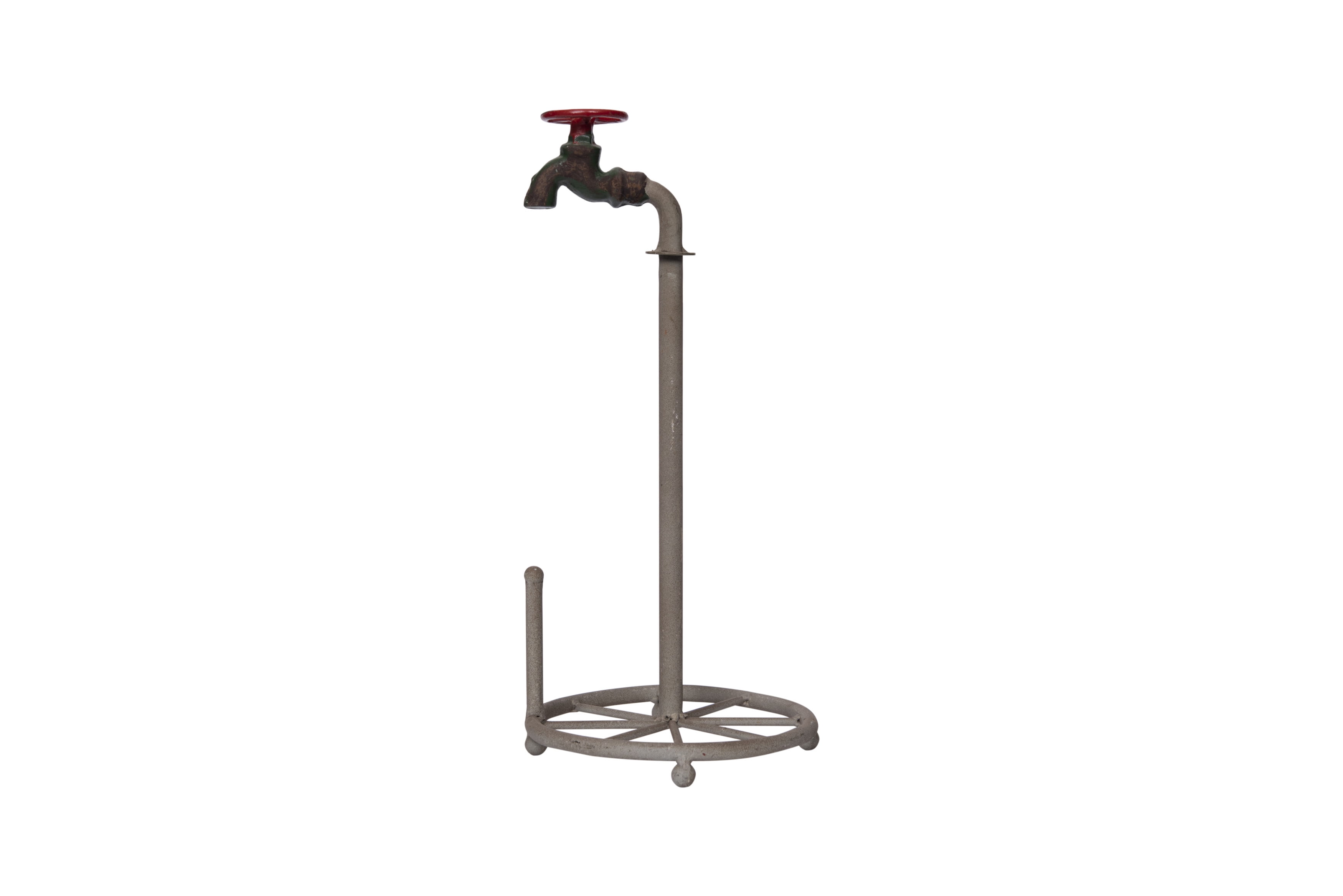 Rustic Cast Iron Faucet Paper Towel Holder with Red Handle