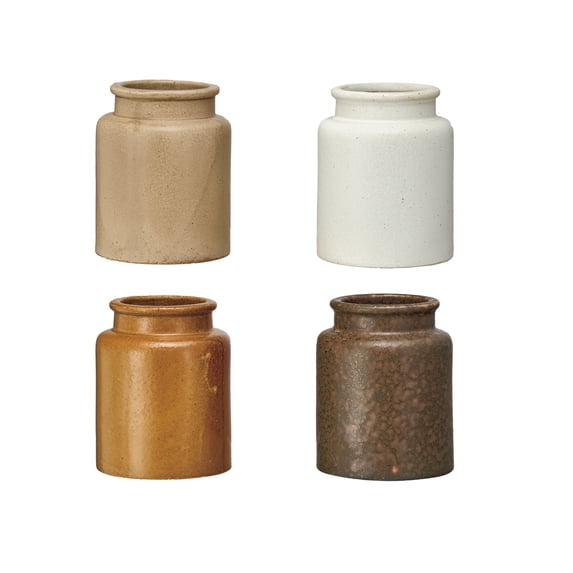 Creative Co-Op Rustic Reactive Glaze Stoneware Jars, Multicolor, Set of 4