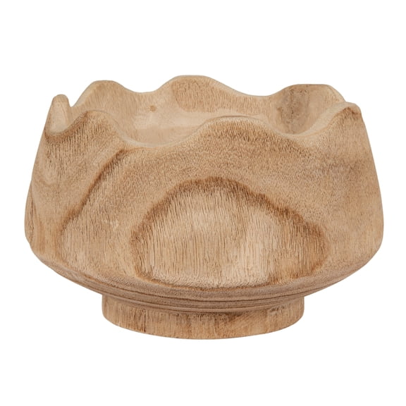 Creative Co-Op Scalloped Edge Paulownia Wood Decorative Bowl, Natural Finish