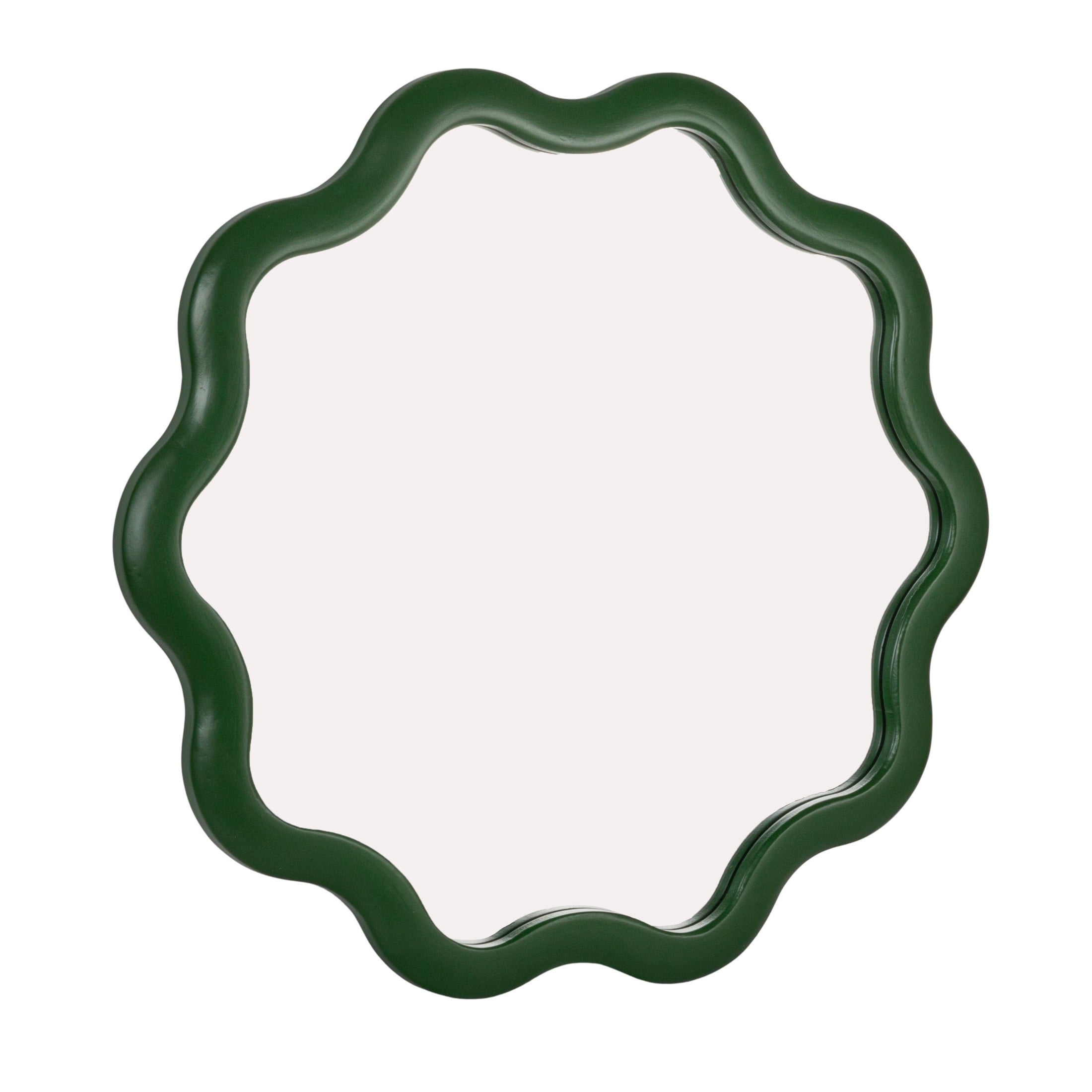 Round Green Scalloped Wood Wall Mirror