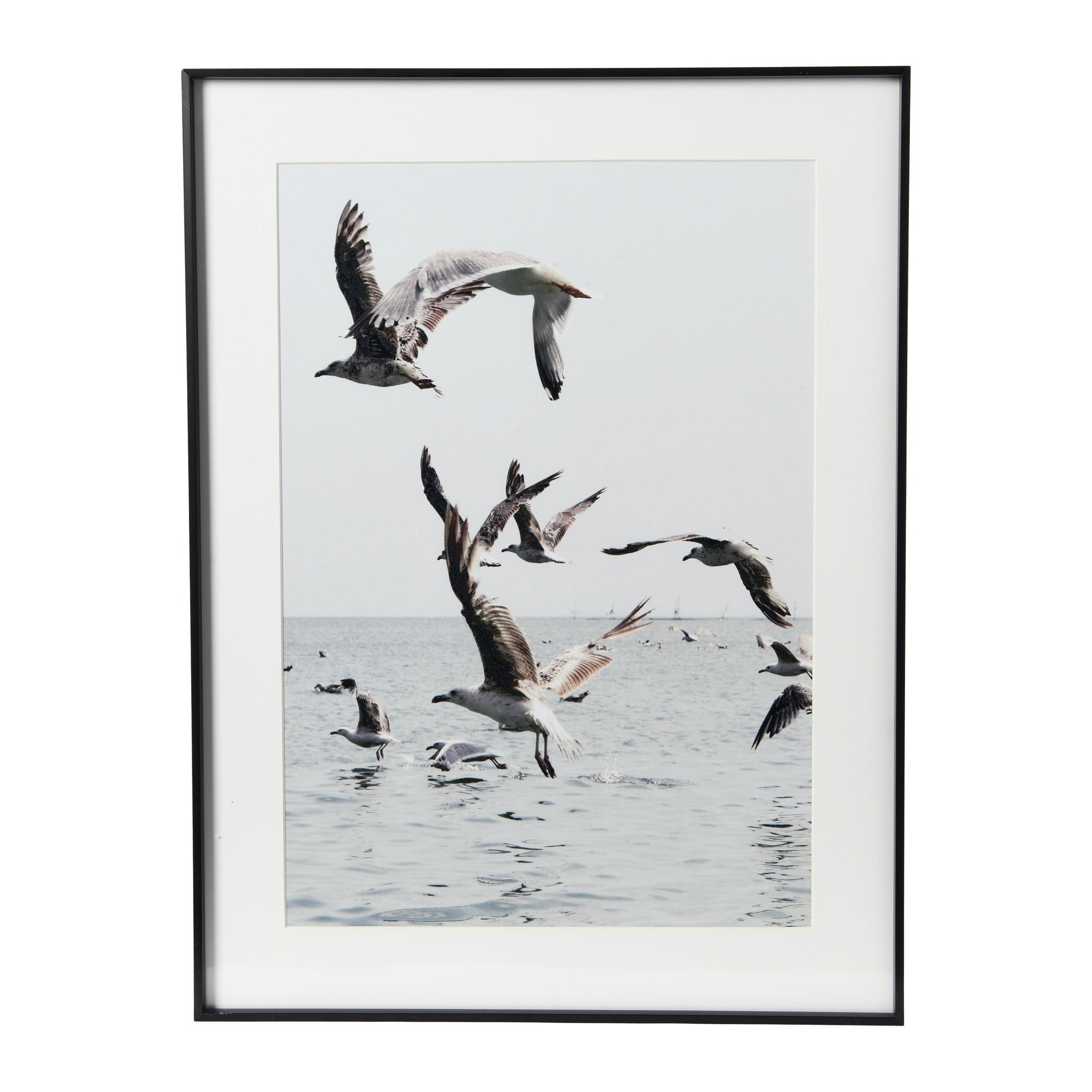 Seagulls in Flight Coastal Print with Black Frame