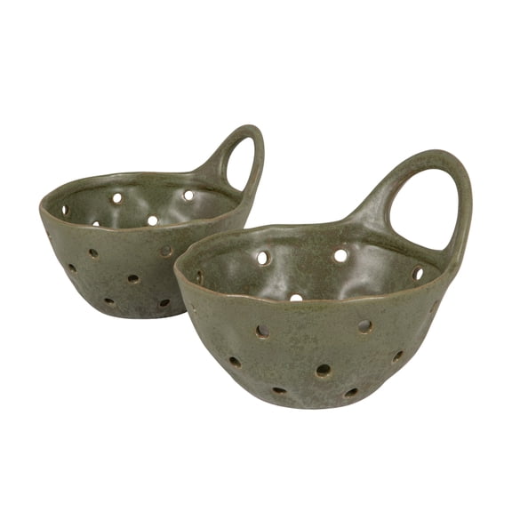 Creative Co-Op Set of 2 Green Reactive Glaze Stoneware Colanders