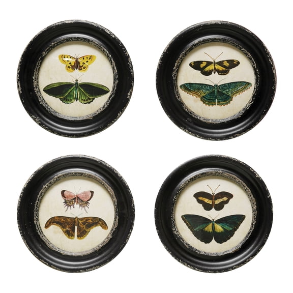 Creative Co-Op Set of 4, 9.5" Round Framed Wall Dcor, Black