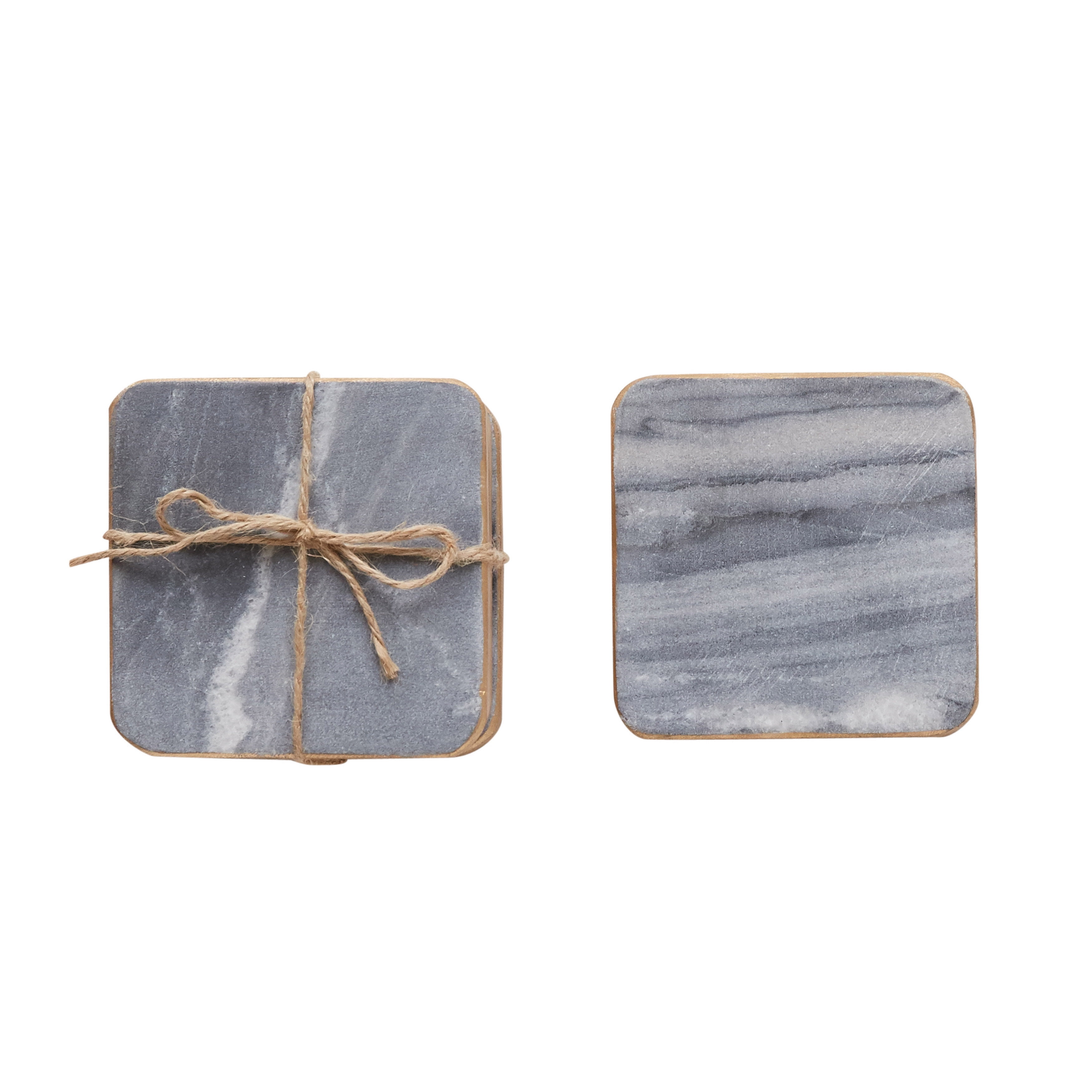 Gray Marble and Gold Edged Square Coasters, Set of 4