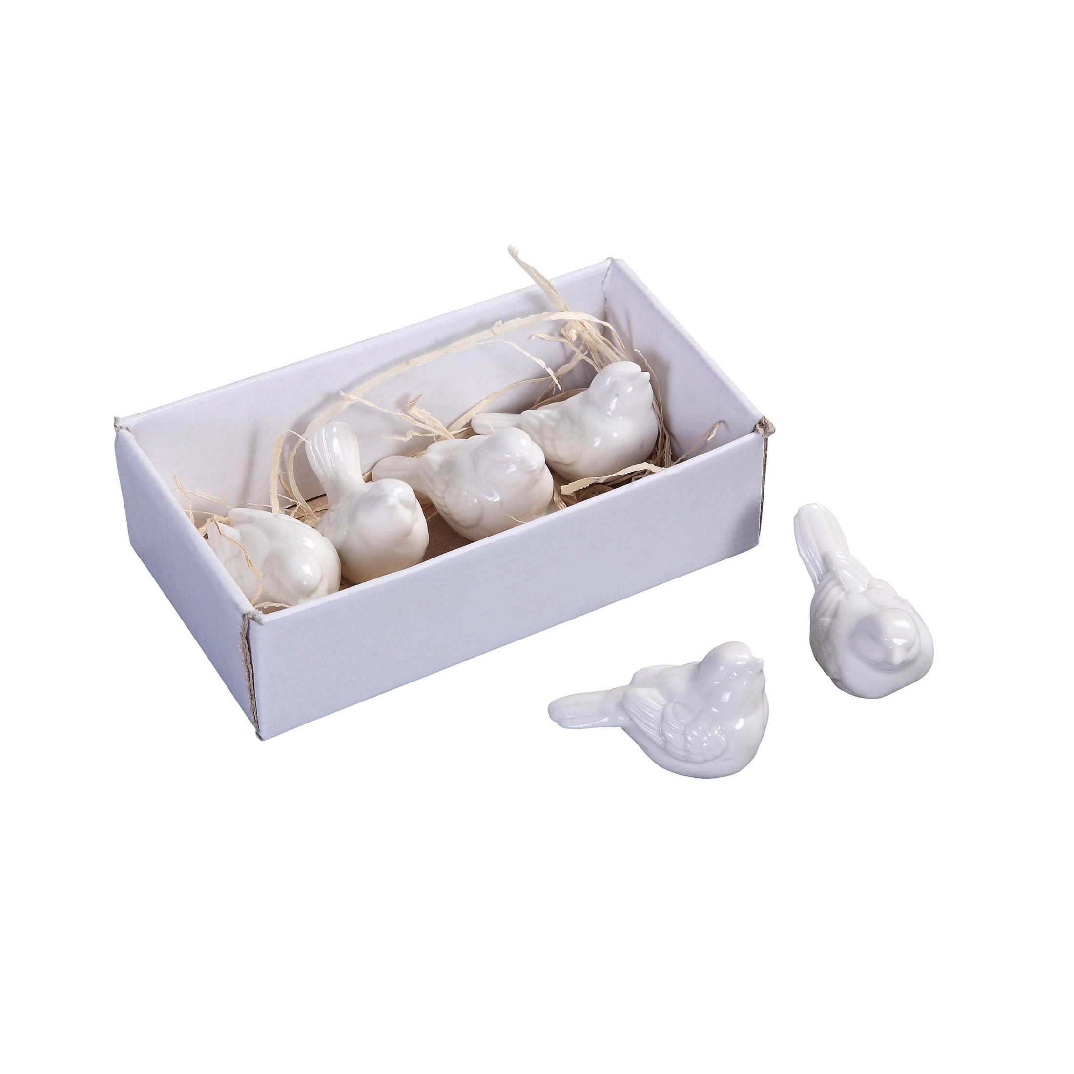 Gloss White Ceramic Bird Figurine Set, 6 Pieces