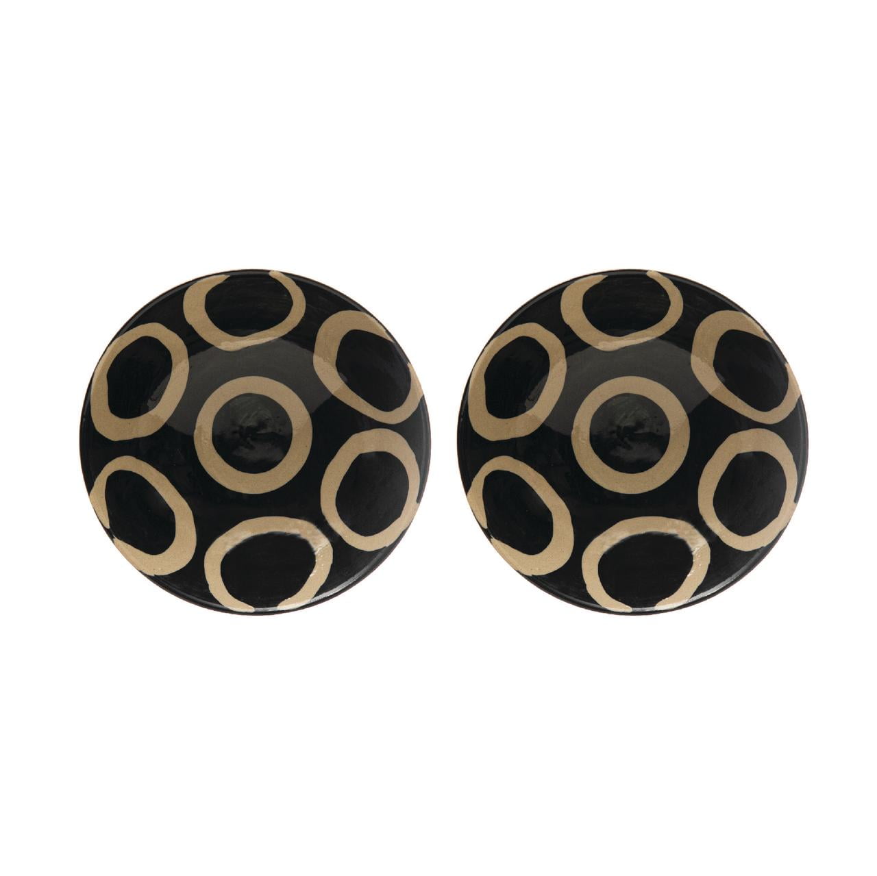 Black and Tan Hand-Painted Ceramic Serving Bowls, Set of 2