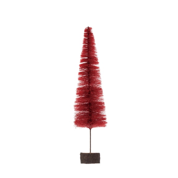 Creative Co-Op Sisal Bottle Brush Tree with Wood Slice Base, Berry Color