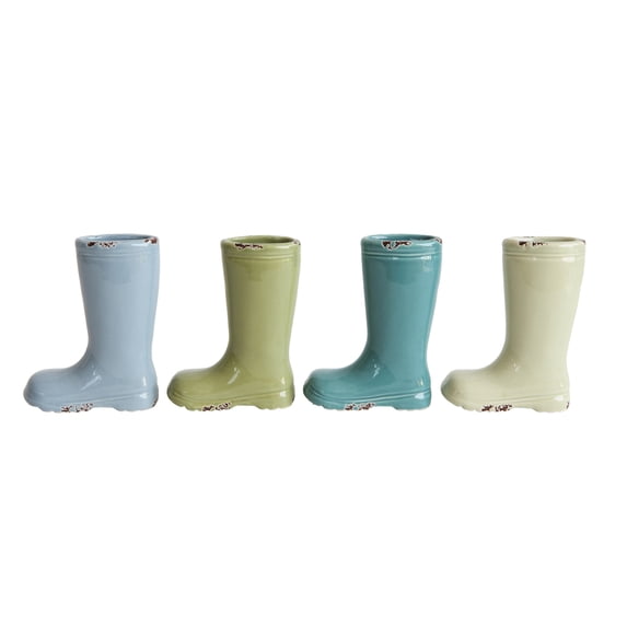 Creative Co-Op Small Stoneware Boot Vases with Distressed Finish, Multicolor, Set of 4