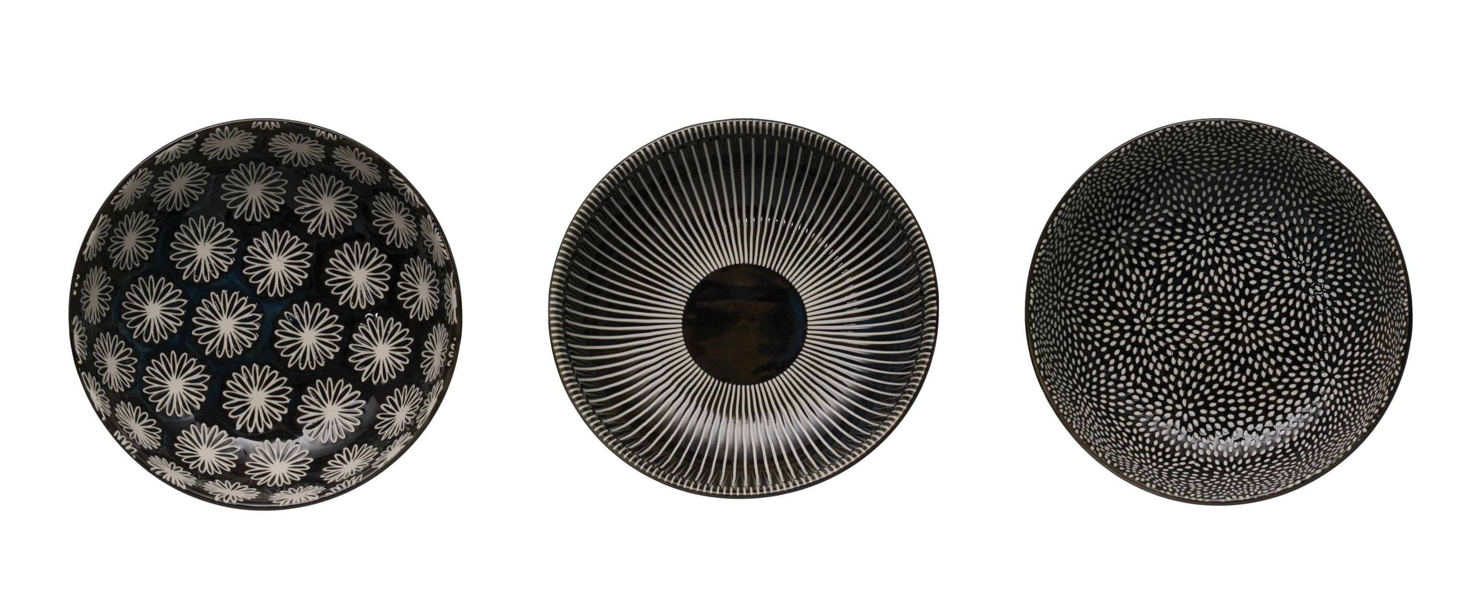 Creative Co-Op Small Stoneware Bowls (Set of 3 Patterns)