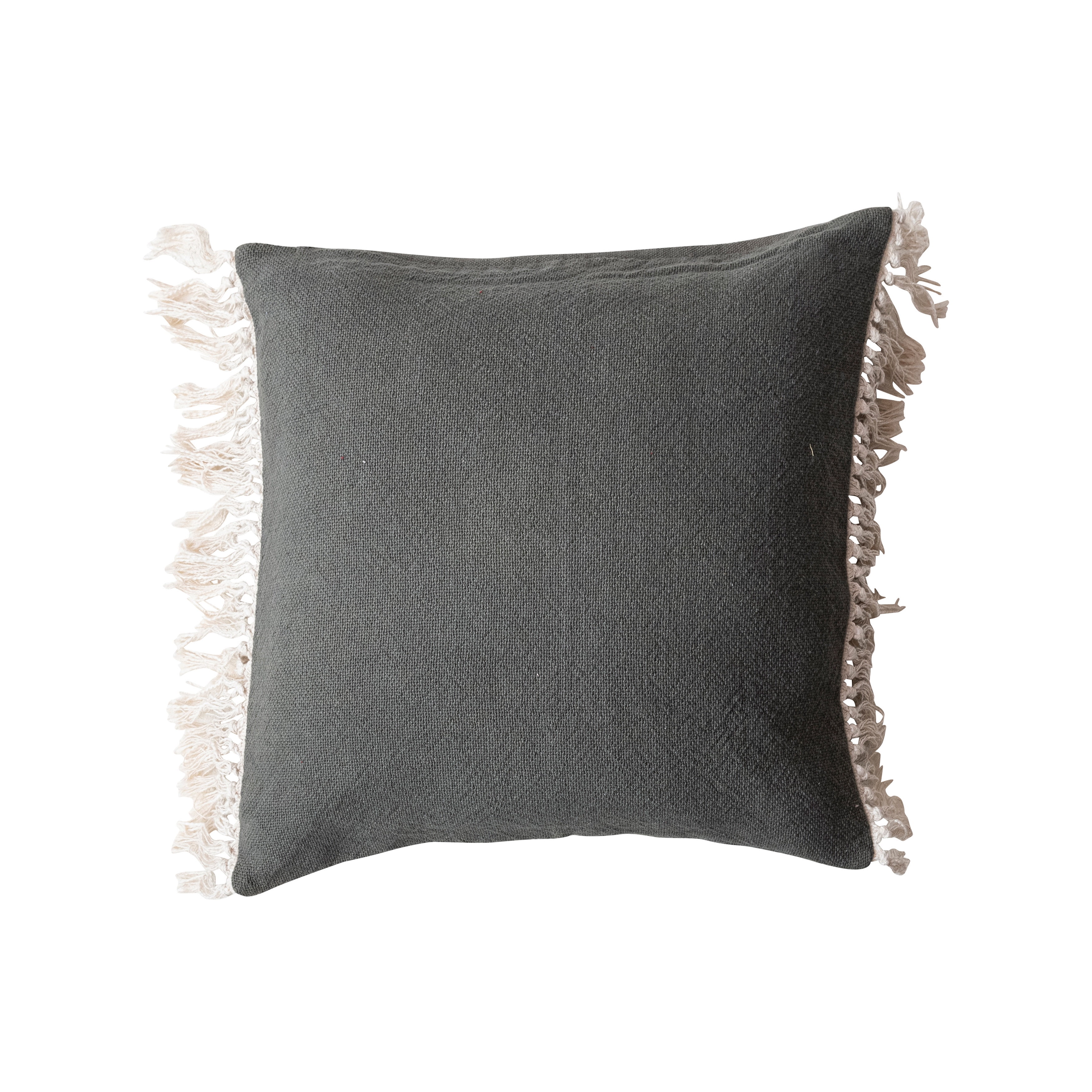 Teal Cotton Square Pillow with Fringe Trim