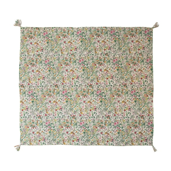 Creative Co-Op Soft Quilted Cotton Throw with Floral Pattern, Kantha Stitch and Tassels, Multicolor