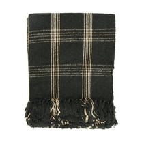 Creative Co-Op Soft Woven Reclaimed Cotton Blend Throw with Fringe, Black and Tan Plaid