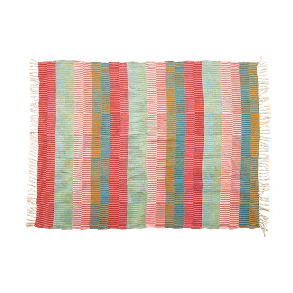 Creative Co-Op Soft Woven Reclaimed Cotton Blend Throw with Stripes and Fringe, Multicolor
