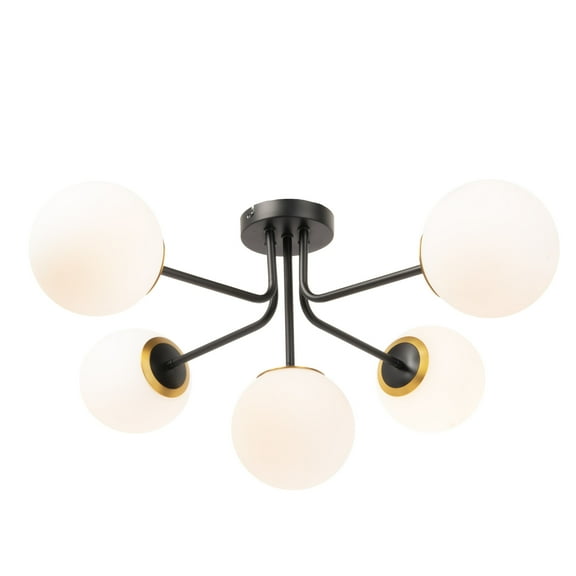 Creative Co-Op Sputnik Flush Mount Opal Glass Ceiling Light, Black and Gold