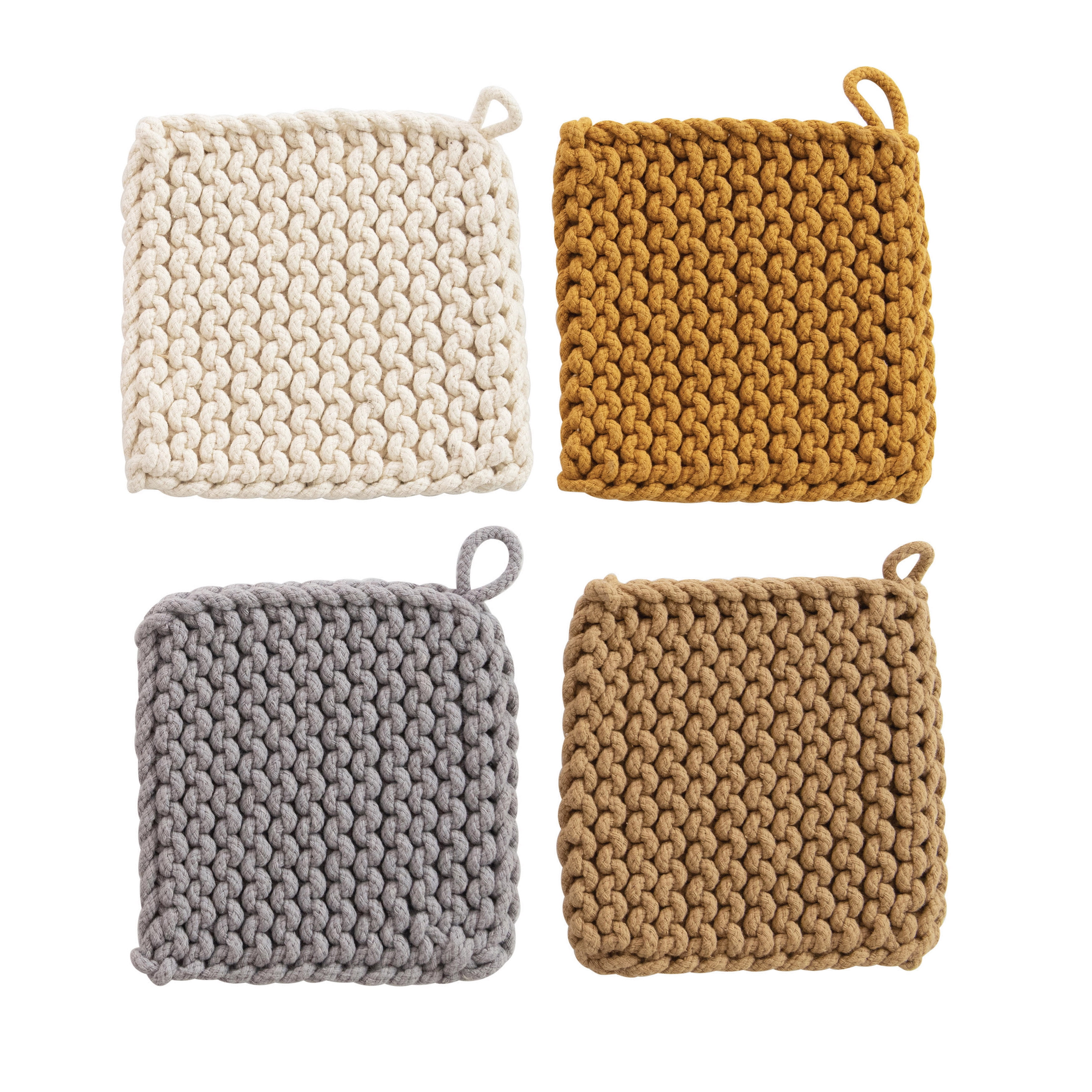 Handmade Cotton Crocheted Square Potholder Set, Multicolor