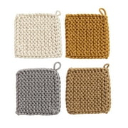 Creative Co-Op Square Cotton Crocheted Potholder, 4 Colors