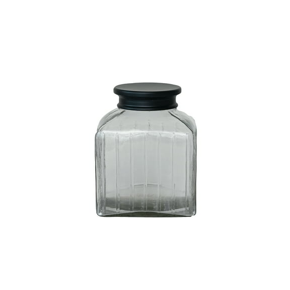 Creative Co-Op Square Glass Jar with Lid, Clear and Black
