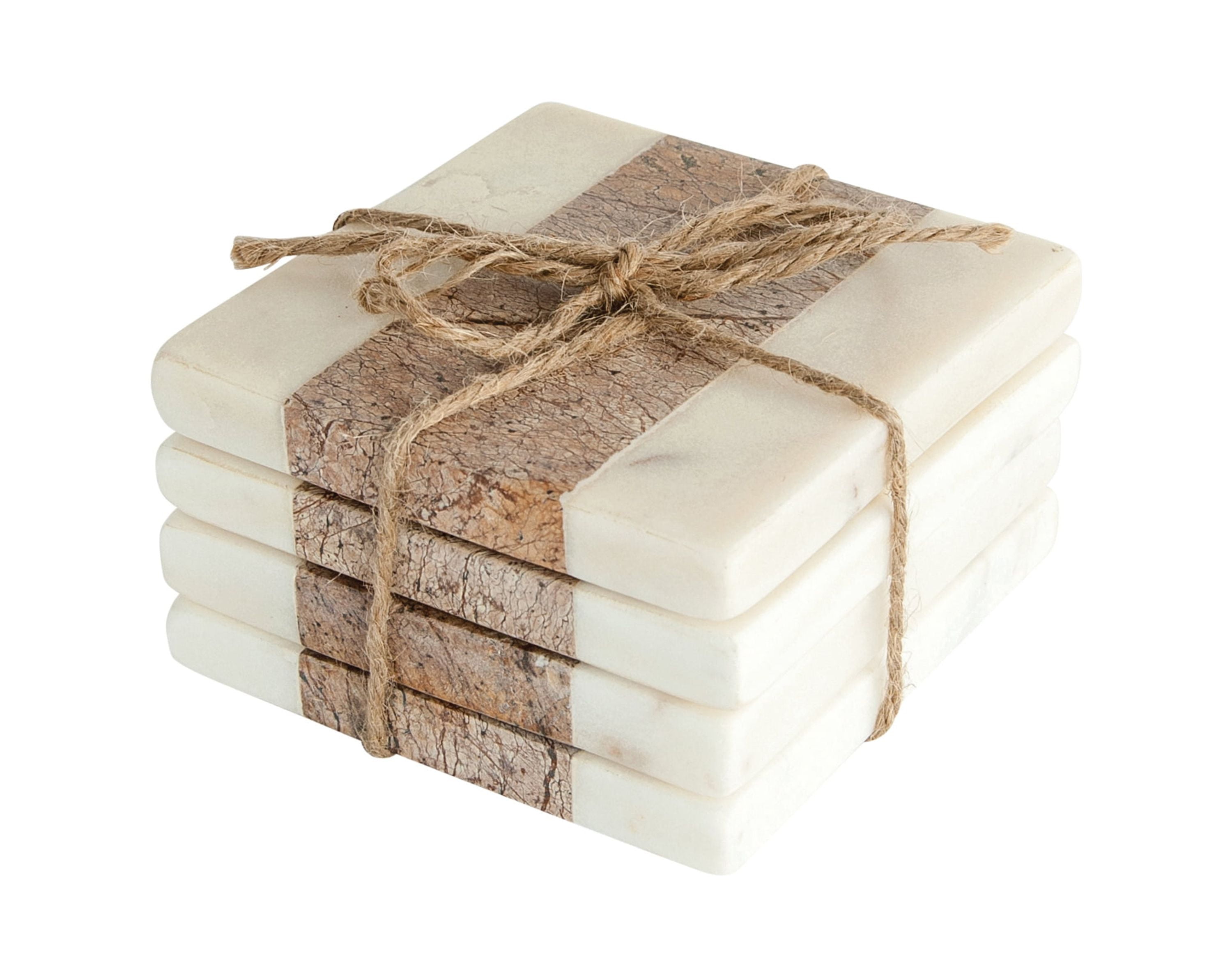 Square Brown and Ivory Marble Coasters Set of 4