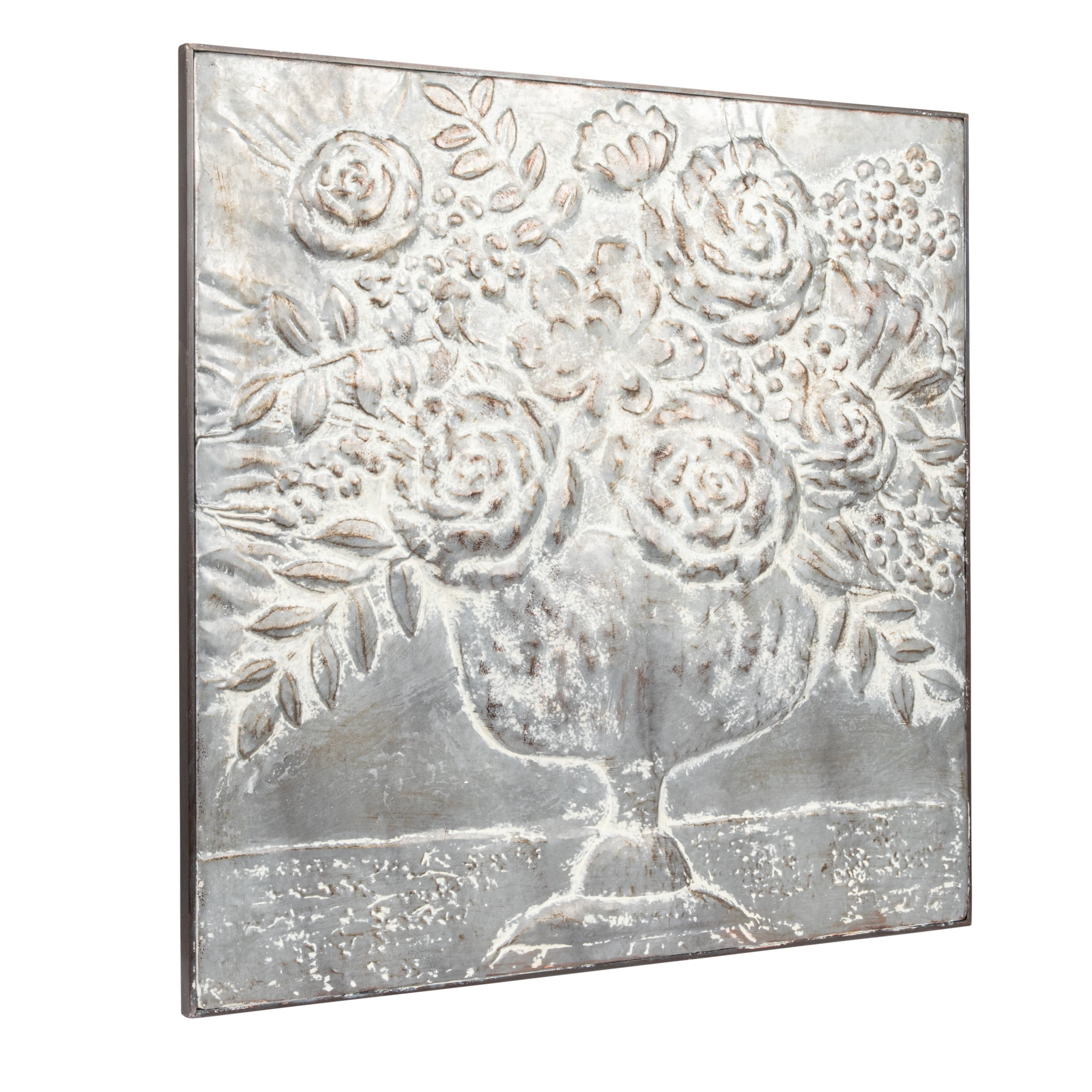 Distressed Antique White Metal Floral Bouquet Wall Décor