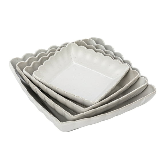 Creative Co-Op Square Stoneware Serving Dishes with Scalloped Edge in Various Sizes, Matte White, Set of 4