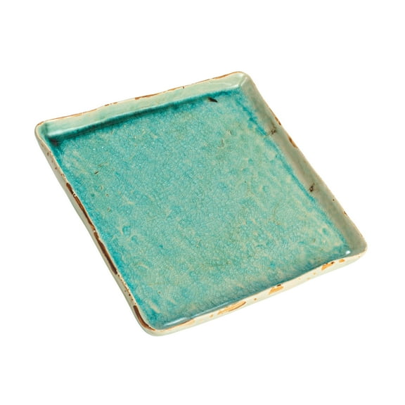 Creative Co-Op Square Stoneware Serving Tray with Reactive Crackle Glaze, Aqua, Set of 6