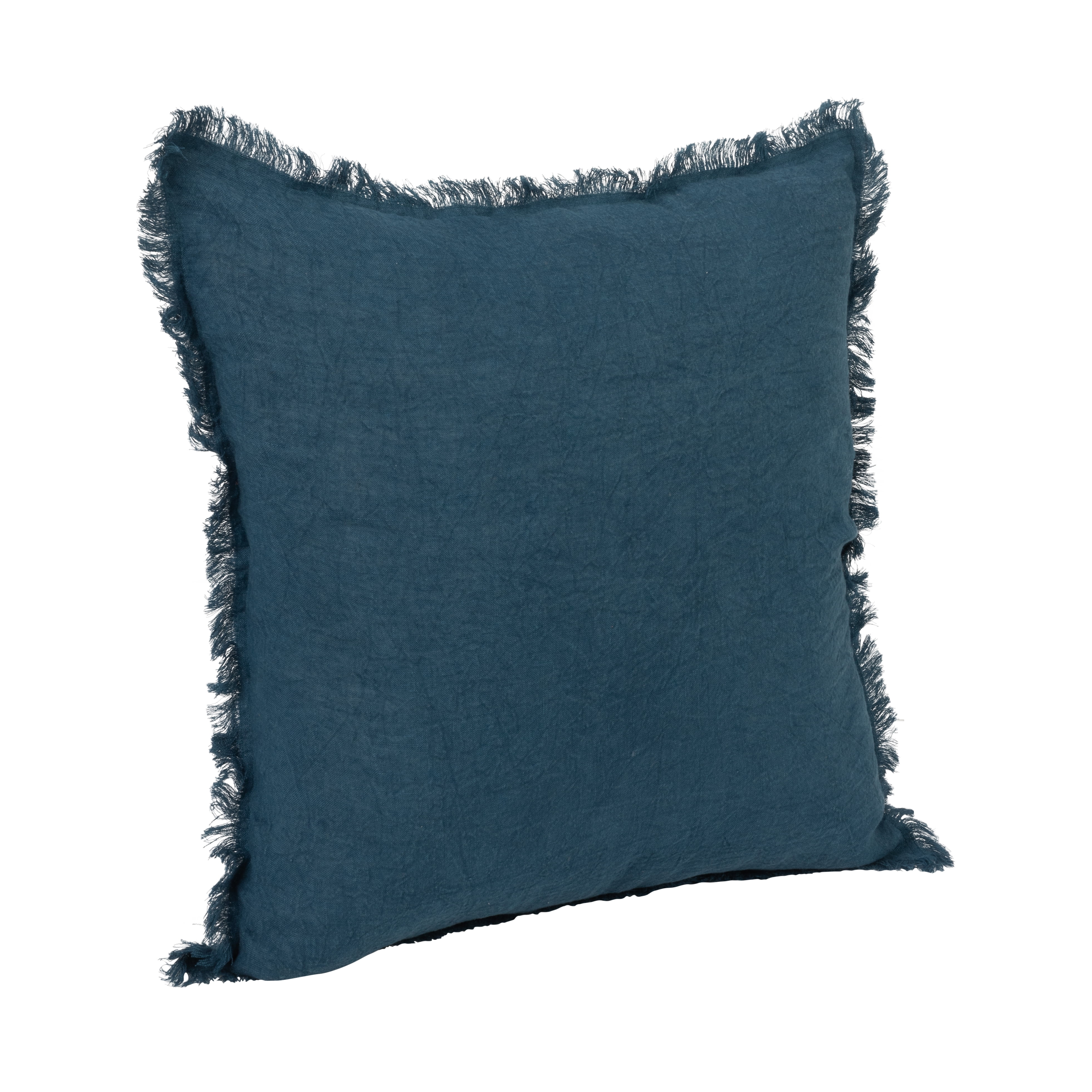 Navy Blue Stonewashed Linen Fringe Square Pillow 20"
