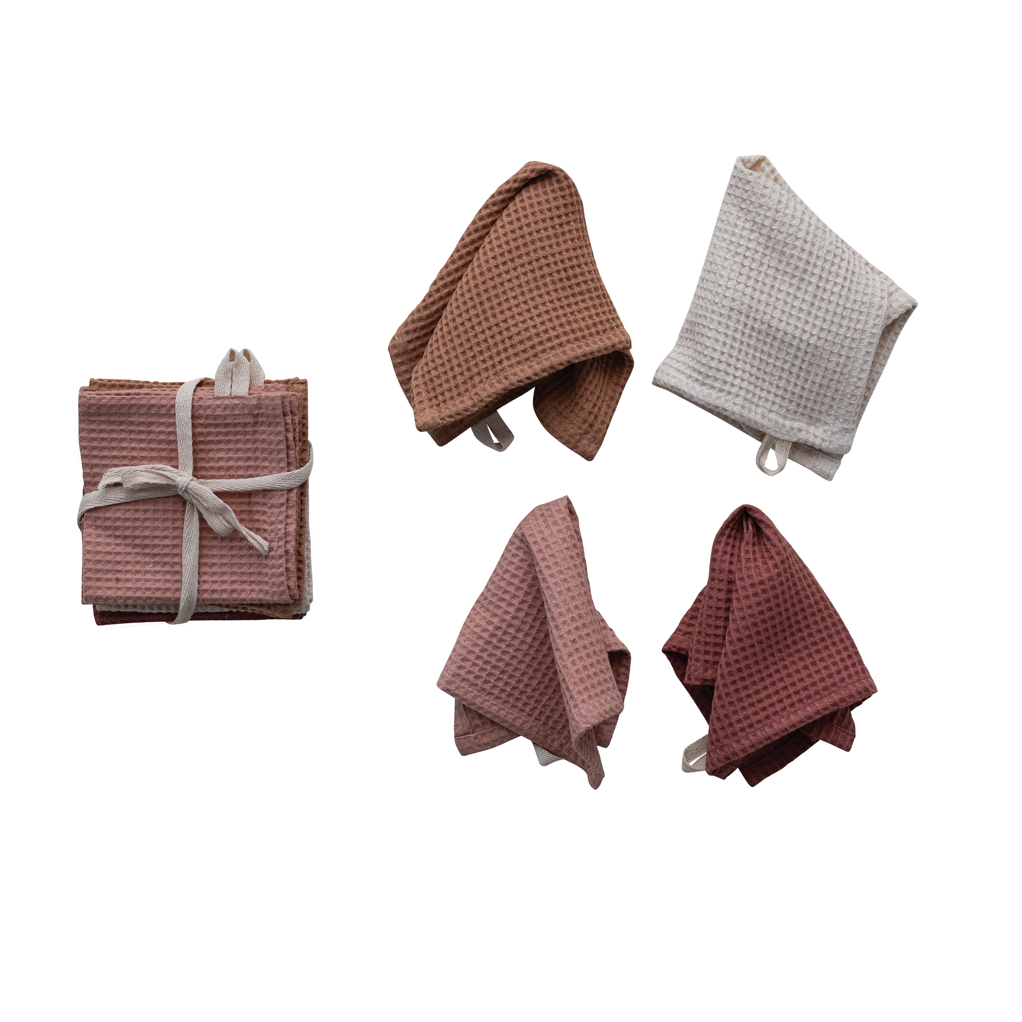 Multicolor Cotton and Linen Waffle Dish Cloth Set