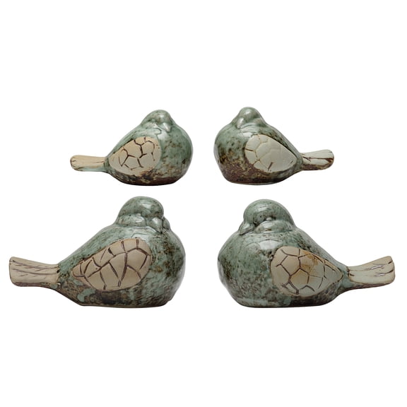Creative Co-Op Stoneware Bird Figurine (Set of 4 Designs)