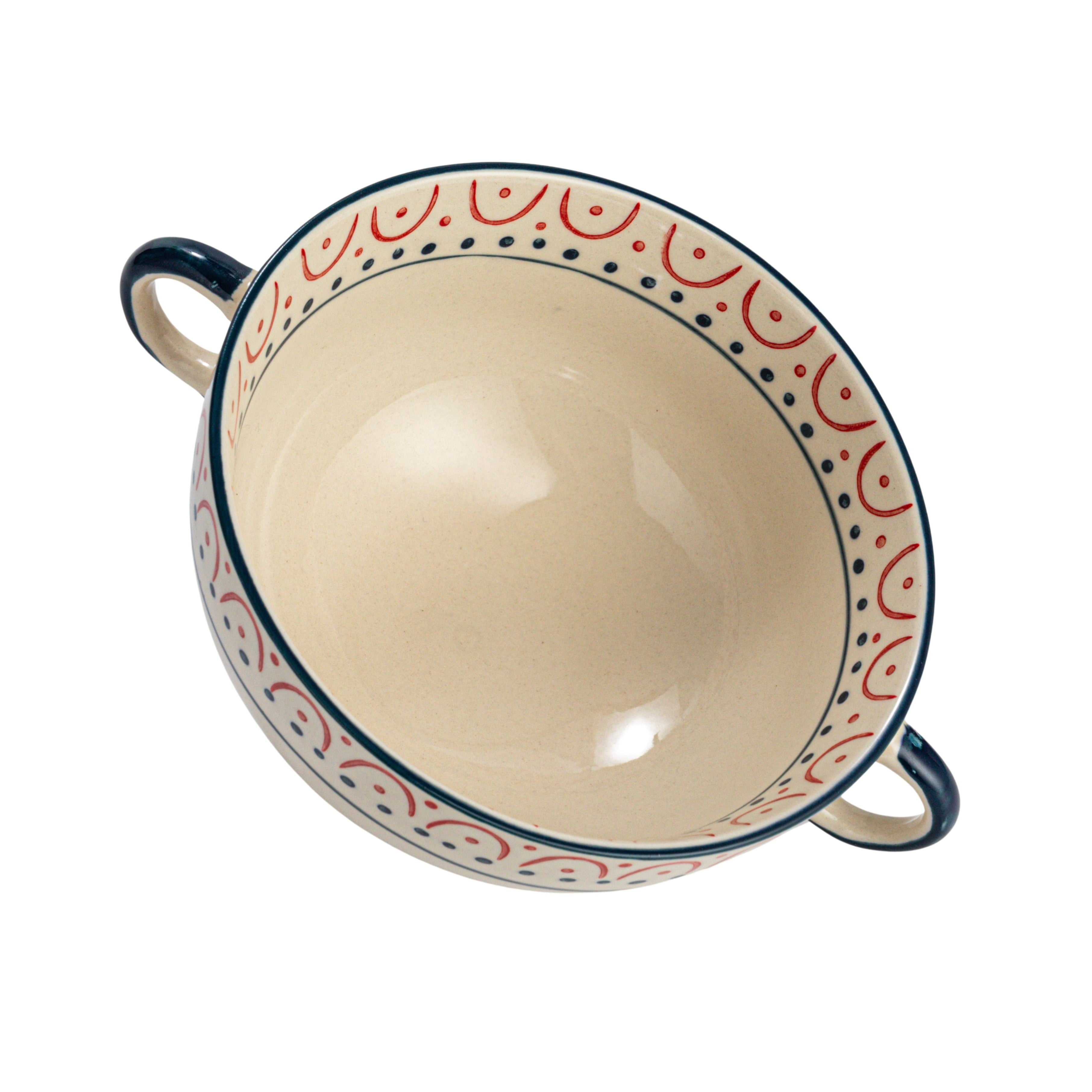Multicolor Ceramic Stoneware Bowl with Handles, 7.88 in