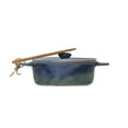 thumbnail image 1 of Creative Co-Op Stoneware Bamboo Spreader Brie Baker, 9" L x 7" W x 3" H, Blue, 1 of 3