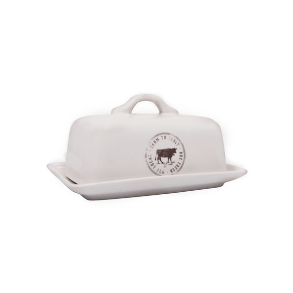 Creative Co-Op Stoneware Butter Dish with Cow Decal