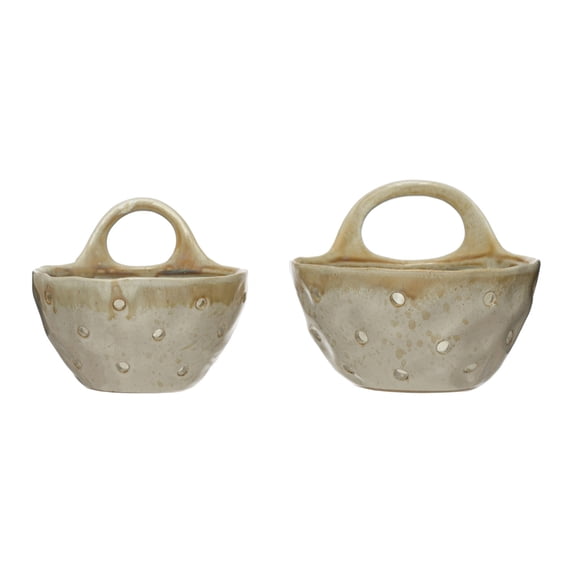 Creative Co-Op Stoneware Colanders with Handles, Set of 2