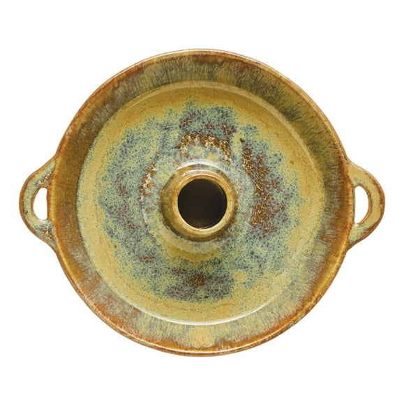 Creative Co-Op Stoneware Dish with Toothpick Holder, Reactive Glaze, Brown (Each One Will Vary)