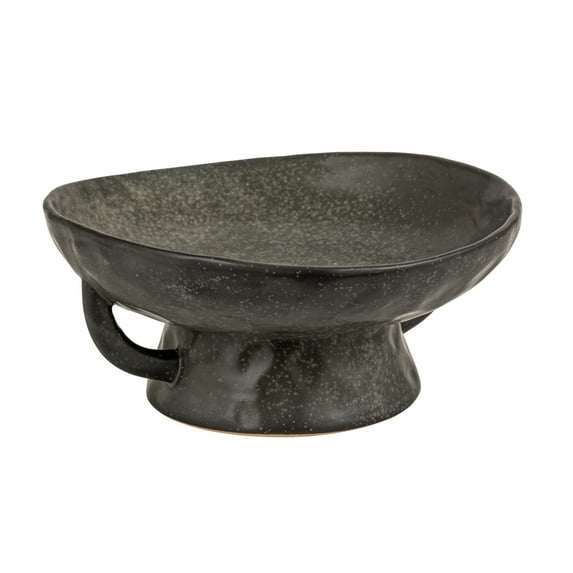 Creative Co-Op Stoneware Footed Pedestal Bowl with Handles, Reactive Glaze, Black