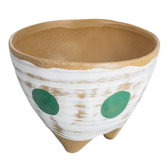 Creative Co-Op Stoneware Footed Planter with Painted Geometric Design, Multicolor