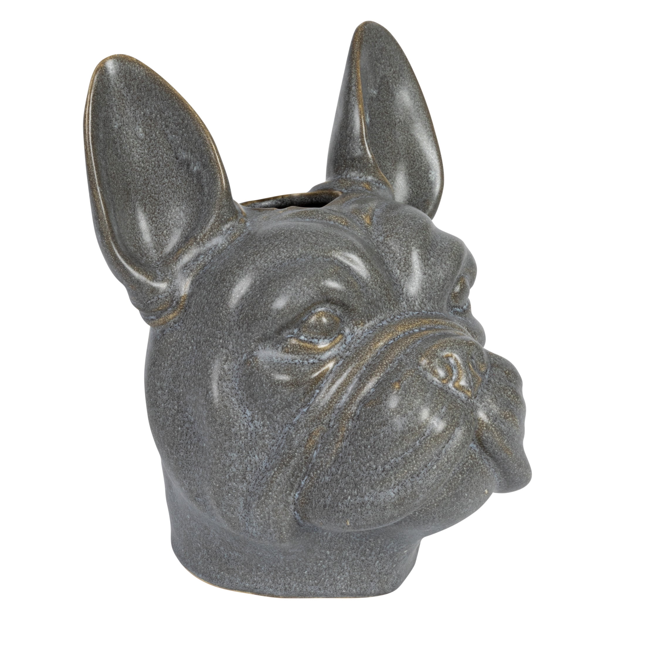 Gray Ceramic French Bulldog Head Vase Planter