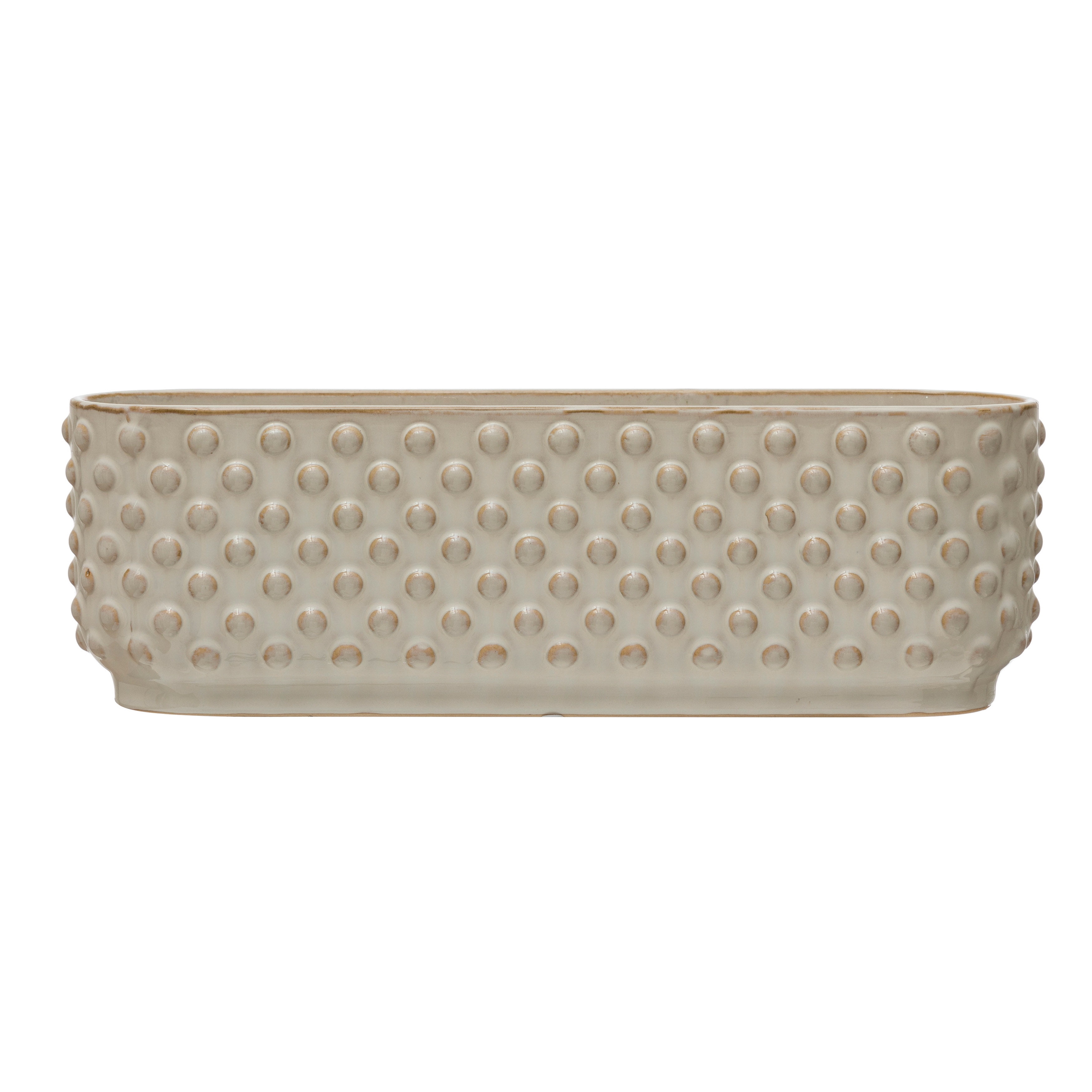 White Stoneware Hobnail Window Planter with Reactive Glaze Finish
