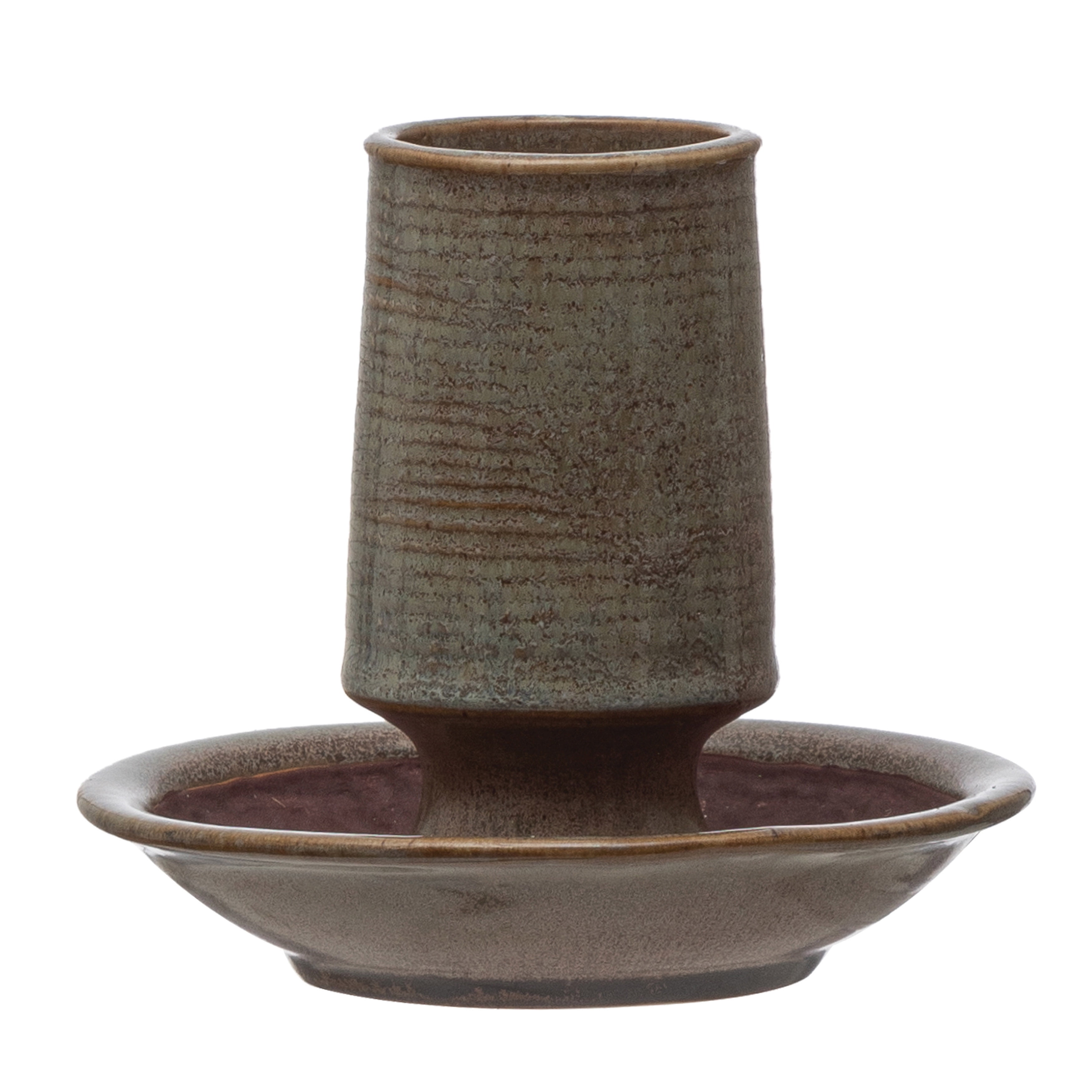 Grey Stoneware Match Holder with Striker Plate and Reactive Glaze