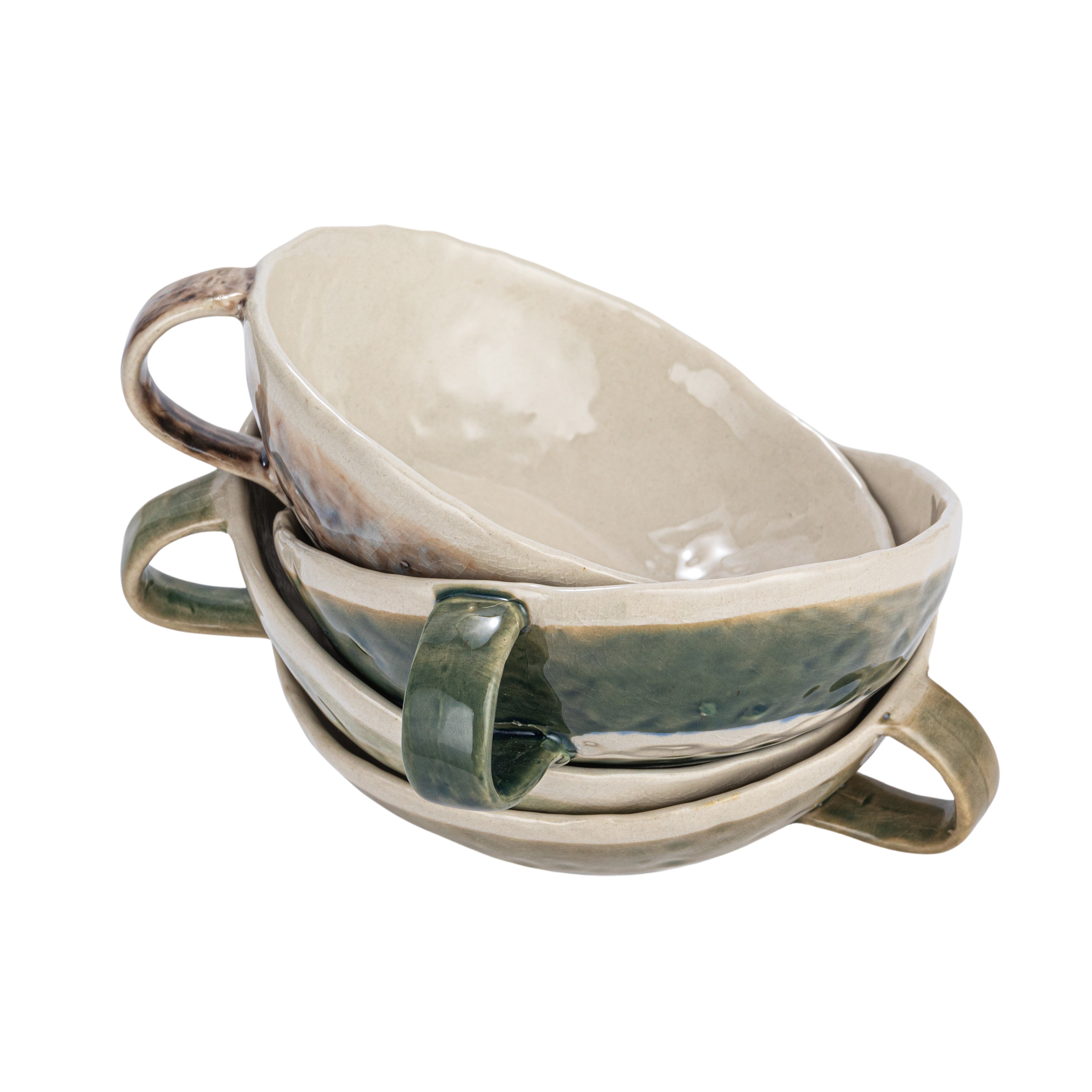 Multicolor Low-Height Stoneware Mug Set, 8 oz, Set of 4
