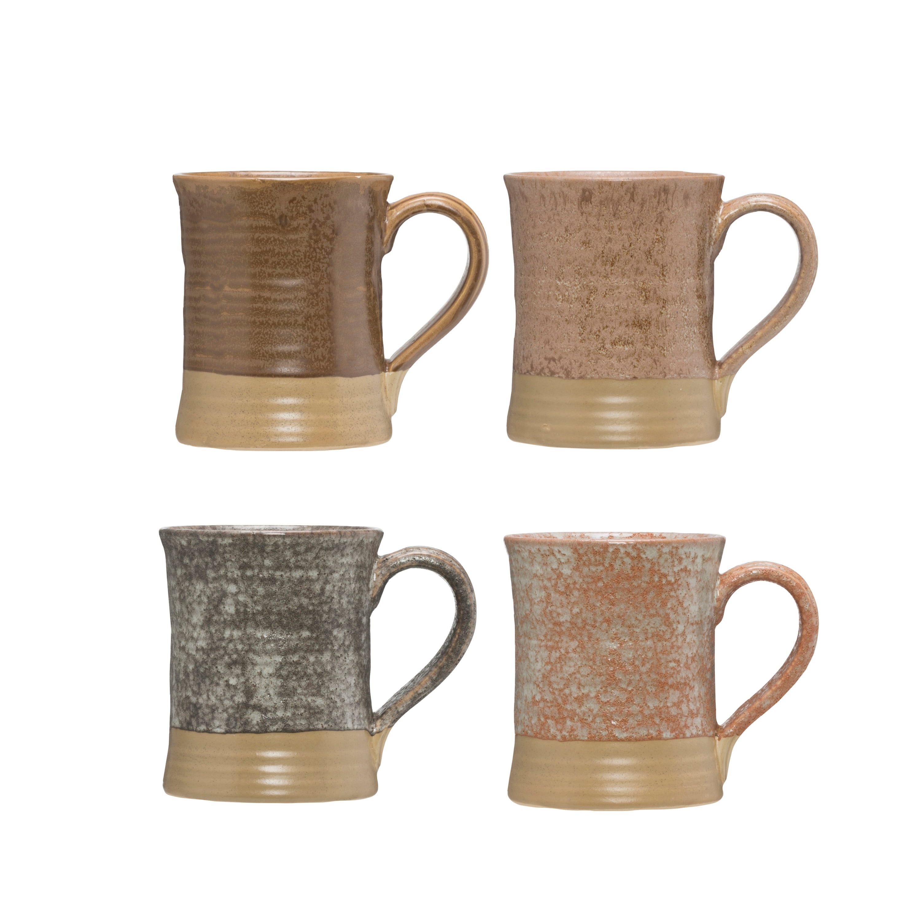 Set of 4 Beige and Multicolor Ceramic Stoneware Mugs