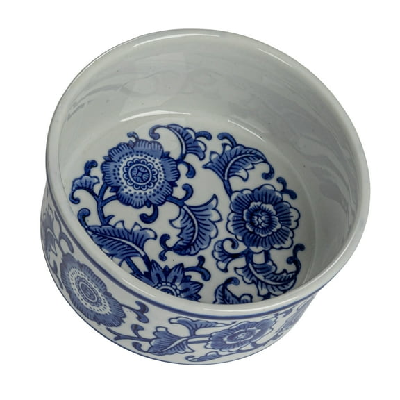 Creative Co-Op Stoneware Pet Bowl with Design, Blue and White