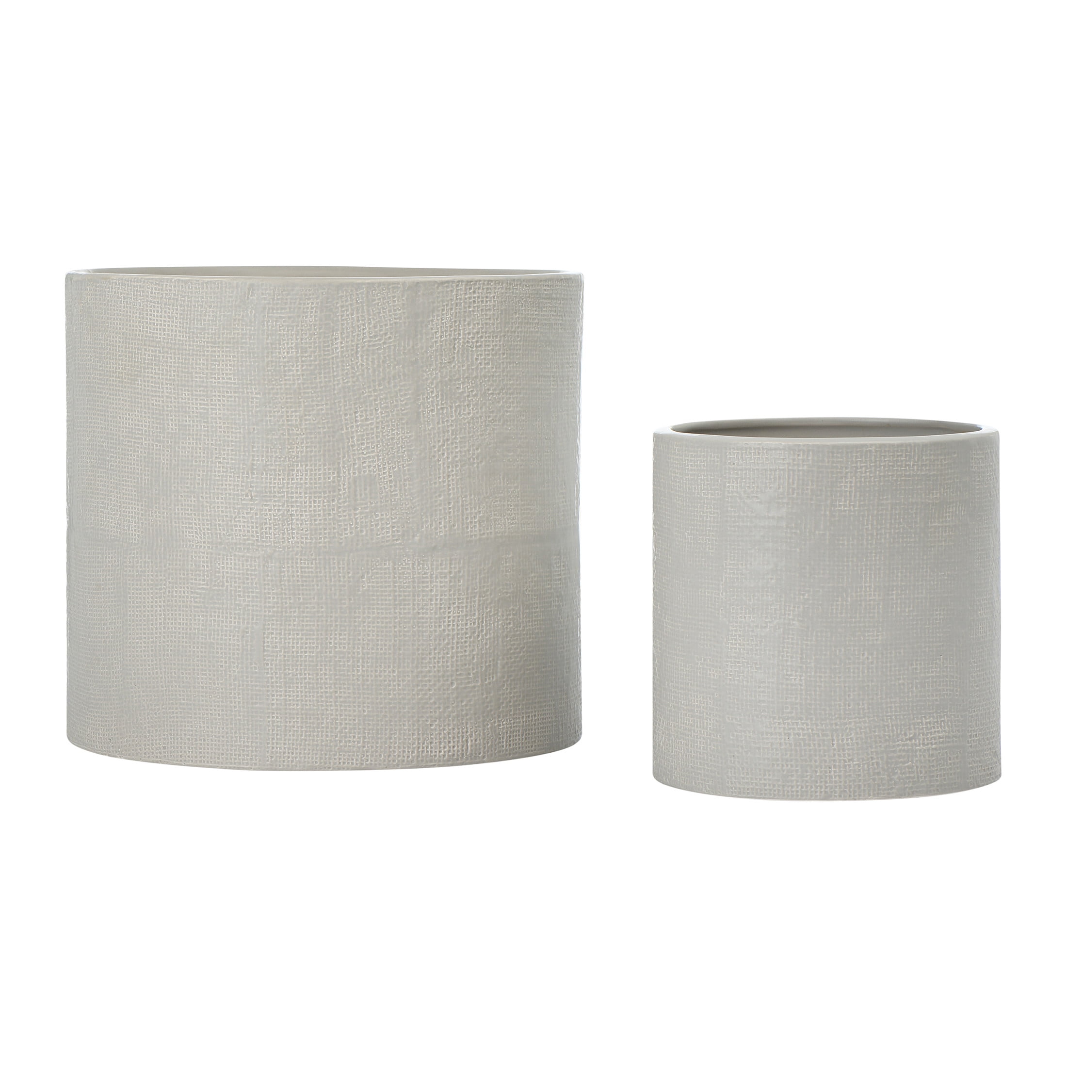 Earthy Embossed Grey Stoneware Planter Set