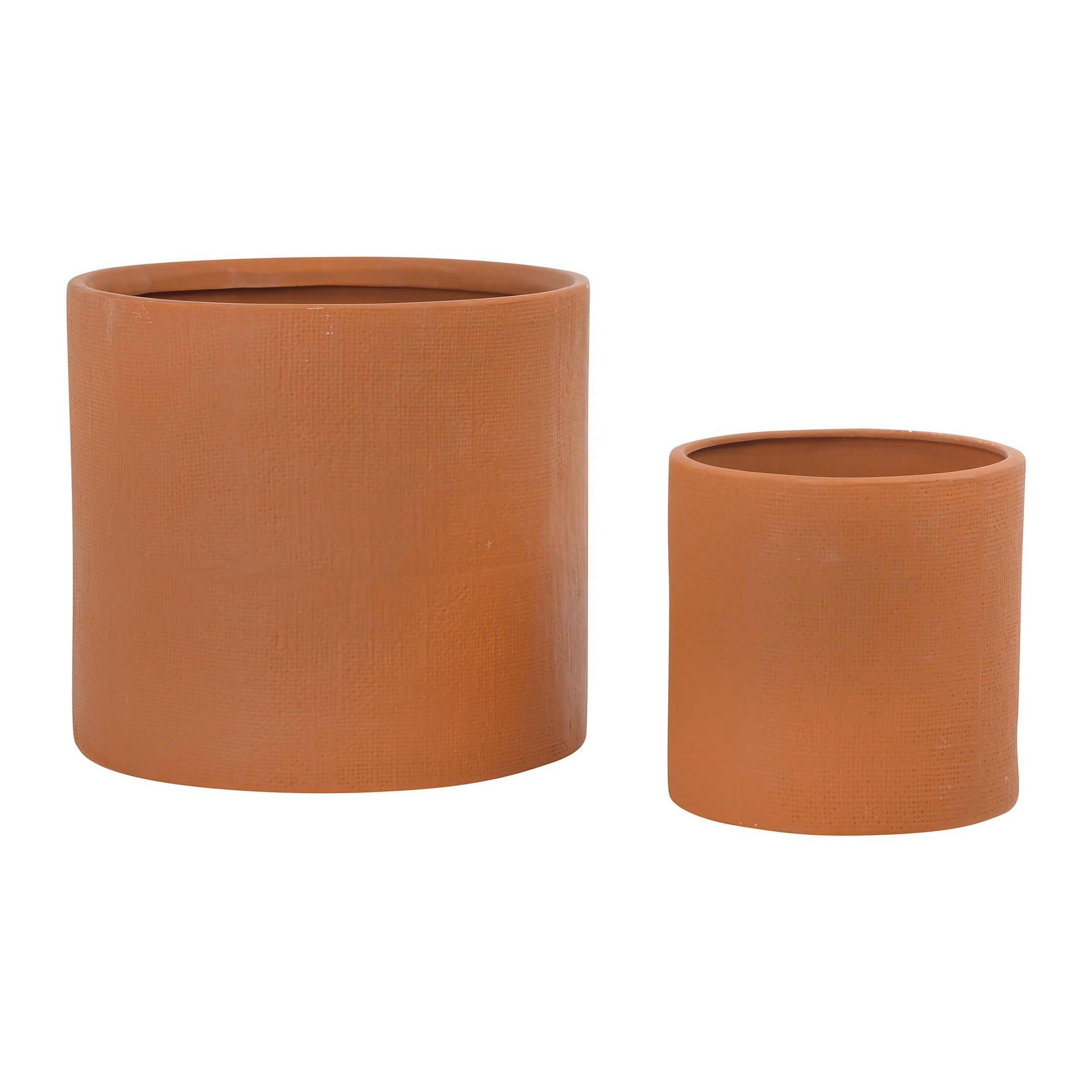 Terracotta Stoneware Planters Set with Embossed Texture